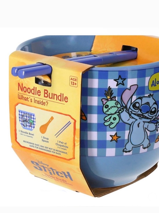 Disney Other - NWT Stitch Aloha Blue Checkered Bowl with Chopsticks